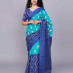 JAIPURI PRINT Pure Cotton Ikkat Print Saree with Blouse-image-64