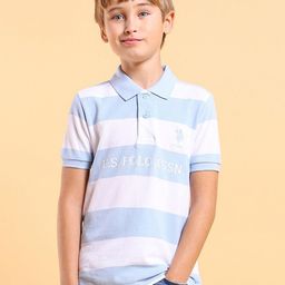 U.S. Polo Assn. Kids Boys Brand Logo Striped Polo Collar Applique T-shirt-image-21