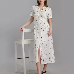 Tommy Hilfiger Printed Spread Collar Shirt Midi Dress-image-4