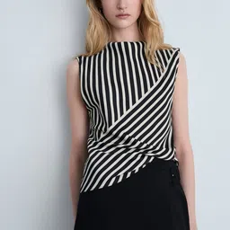 MANGO Variegated Stripes Perkins Neck Monochrome Satin Top-picture-37