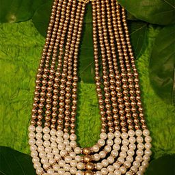 Radhe Creation Men Gold-Plated Moti Mala Pearls Beaded Seven Layered Necklace-image-78