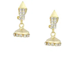 FirstBlush Gold-Plated Artificial Stones Studded Studded Dome Shaped Non Pierced Jhumkas-34