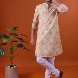NAMASKAR Men Floral Printed Regular Pure Cotton Kurta with Churidar-picture-9