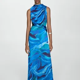 MANGO Satin Printed Dress with Draped Neck-94