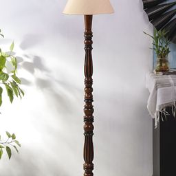 Devansh Brown & Off White Wooden Floor Lamp With Shade-16