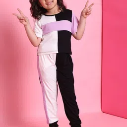 Baawri Girls Colourblocked Round Neck T-Shirt With Joggers-image-53