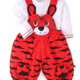 WOW Clothes Tiger Print Dungaree With T-Shirt - Red & White-image-29