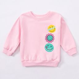 Kookie Kids Full Sleeves Sweatshirt Smiley Print - Light Pink-image-90