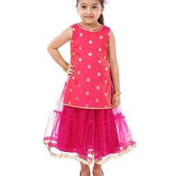 Babyoye Sleeveless Kurta with Danglers & Lehenga Set - Pink-picture-9