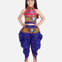 BownBee Peacock Embroidered Halter Neck Sleeveless Choli With Dhoti - Blue-picture-5