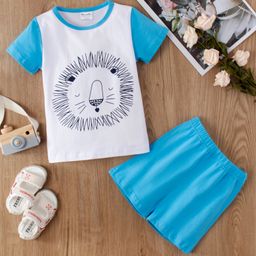 Kookie Kids Half Sleeves Night Suit Lion Print - Blue-image-72