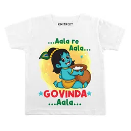 KNITROOT Govinda Aala Print Half Sleeves Tee - White-picture-3
