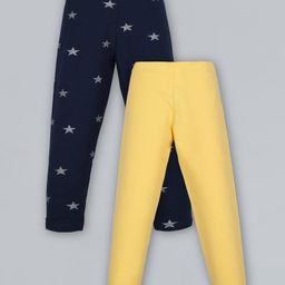 Plum Tree Pack Of 2 Full Length Stars Print Leggings - Navy Blue & Yellow-image-87
