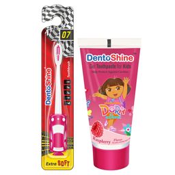 DentoShine Dora Gel Tooth Paste For Kids Raspberry Flavour  and DentoShine Zippy Extra Soft Toothbrush - Pink-image-84