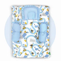 Nuluv Infants White & Blue Printed Cotton Baby Bed Set-image-69