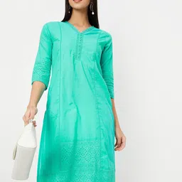 max V-Neck Cotton Straight Kurta-image-0