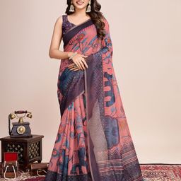 DIVASTRI Floral Linen Blend Saree-image-85