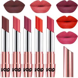 VOLO Set Of 5 Creme Matte Lipstick-3.5g-Coffee- Dark Peach- Rose Pink- Coral- Pink-3