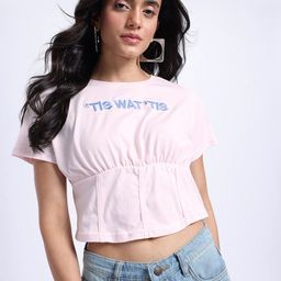 glitchez Textual Vibes Embroidered Panelled Corset Crop Top-image-54