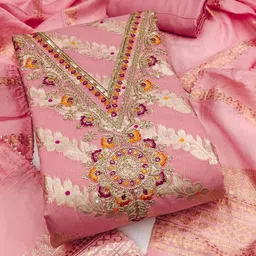 KALINI Embroidered Art Silk Unstitched Dress Material-picture-31