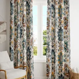 BILBERRY Furnishing by preeti grover Grey & Blue Set of 2 Floral Room Darkening Window Curtain-image-46