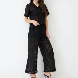 Globus Notched Lapel Short Sleeves Crochet Shirt & Wide Leg Trousers Co-Ord Set-image-10