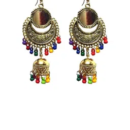 ZURIKRISHA Gold Plated Artificial Beads Beaded Dome shaped Jhumkas-17