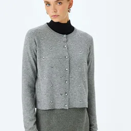Koton Women Round Neck Cardigan with Embroidered Sweaters-image-54