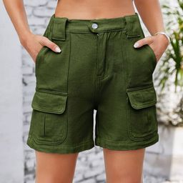 Oh Rare Women Regular Fit Mid-Rise Cargo Style Denim Shorts-image-42