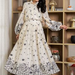 HOUSE OF JAMOTI Embroidered Shirt Collar Shirt With Skirt Eden Sketch Co Ord Set-50