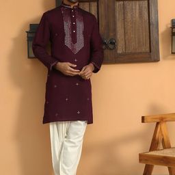 KRAFT INDIA LUXE Men Ethnic Motifs Yoke Design Regular Sequinned Kurta with Salwar-picture-11