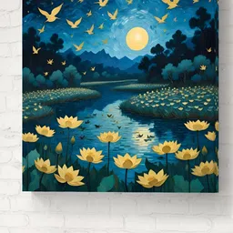 Livin'luxe Blue & Black Floral & Botanical Printed Canvas Wall Art-50