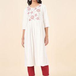 RANGMANCH BY PANTALOONS Floral Yoke Design Thread Work Pleated Cotton A-Line Kurta-picture-12