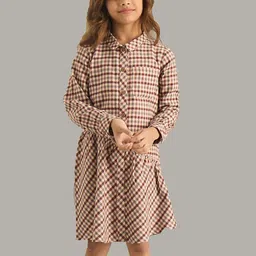 My Milestones Girls Checked Long Sleeves Shirt Cotton Dress-18