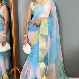 KAYOMMI Bandhani Zari Organza Kanjeevaram Saree-image-10