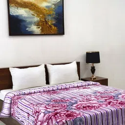 Signature Purple & White Floral Heavy Winter 450 GSM Double Bed Blanket-92