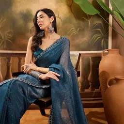 Sangria Beads and Stones Embellished Saree With Blouse Piece-27