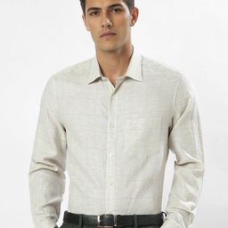 Louis Philippe Men Classic Slim Fit Spread Collar Checked Linen Formal Shirt-picture-36