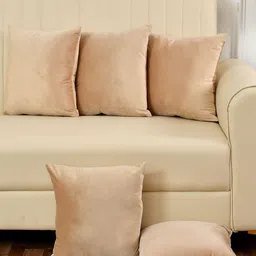 Yellow Weaves Beige 5 Pieces Square Velvet Cushion Covers-image-17