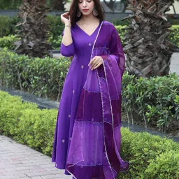 Royal Export Floral Embroidered Thread Work Angarkha Anarkali Kurta With Trouser & Dupatta-9