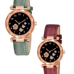 Miss Perfect Unisex Pack Of 2 Printed Dial & Leather Straps Analogue Watch HJ506-picture-25