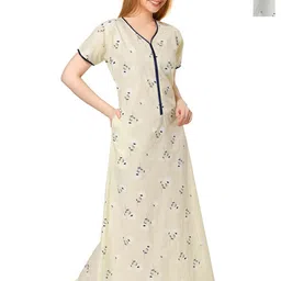 Piu Women Printed V-Neck Short Sleeves Maxi Nightdress-image-52