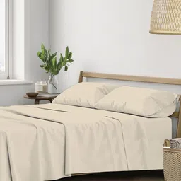 Trance Home Linen Cream Cotton 400 TC Queen Bedsheet Sets - 2.18 m x 2.64 m-image-85