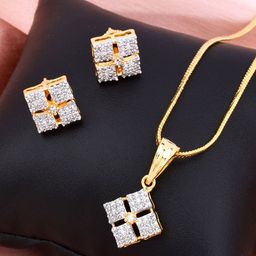 SHILLYN Gold-Plated Cubic Zirconia Studded Jewellery Set-image-61