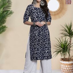 HERE&NOW Selection Of 2 Ethnic Motifs Printed Round Neck Straight Kurtas-image-68
