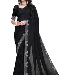 MIJAASHREE FASHION Black Poly Chiffon Sarees-picture-2