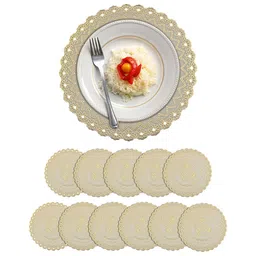 Kuber Industries Gold Toned & Off White 6 Pieces Textured Round Table Placemats-3