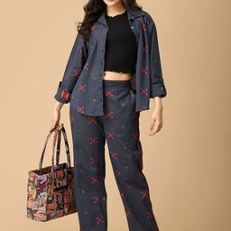 The Woman Store Printed Pure Cotton Shirt Collared Shirt With Trousers Co-Ords-image-97