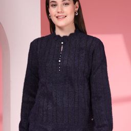 Thirty Threads Women Striped Woollen Pullover-image-72