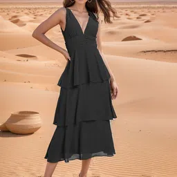 ZYNG Women Layered Georgette Fit & Flare Midi Dress-picture-15